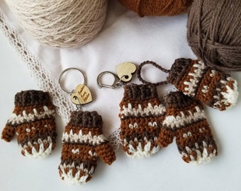 Ships in April/ Mini zig zag Bernie's mittens key chain / Brown zig zag striped mitt ornaments / Bernie quarter keeper