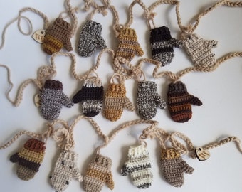 Ships in April/ Choice of earth tones mini mitten garlands (30 inch) / brown mini mitten garlands / home office garlands / bookcase decor