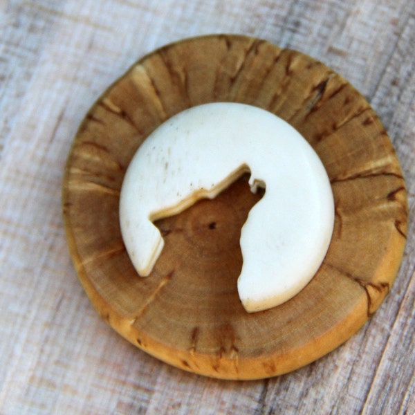 SALE Carved Howling Wolf pendant / hand carved wolf and moon pendant / bone pendant / wolf necklace