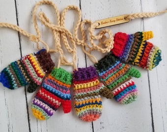 Ships in April/ Funky striped mini mitten garland / Rainbow striped colourful holiday decoration / Christmas garland