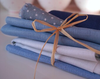 Pack of linen remnants blue for cross stitch