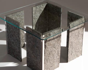 Roche Bobois Glass Coffee Table with Stone & Chrome Base, 1970s