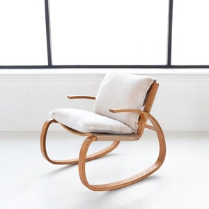Oak Bentwood Sling Rocking Chair in Shearling by Plycraft, Circa 1970&#39;s