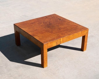 Burlwood Postmodern Parsons Coffee Table, Circa 1970's