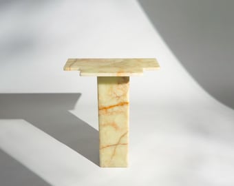Vintage Light Green Onyx Pedestal Table