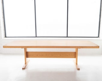 Solid Oak Postmodern Trestle Dining / Conference Table, Extra Large, Circa 1980's