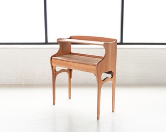 Art Deco Solid Oak Single Drawer Sculpted Curves Two-Tier Desk / Console