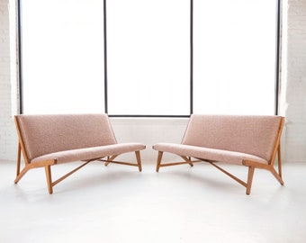 Hans J. Wegner "JH 555" Oak Settees for Johannes Hansen Denmark 1950's, 2 Available