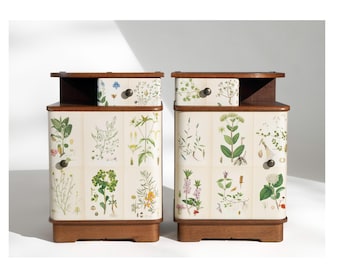 Swedish Nordens Flora Illustrations on Pair of Nightstands, 1940's