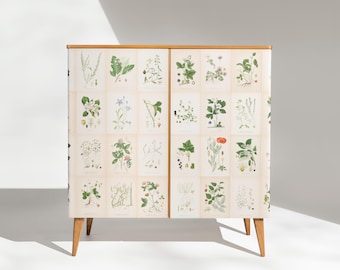 Armario sueco de olmo con ilustraciones de la flora de Nordens, década de 1950.