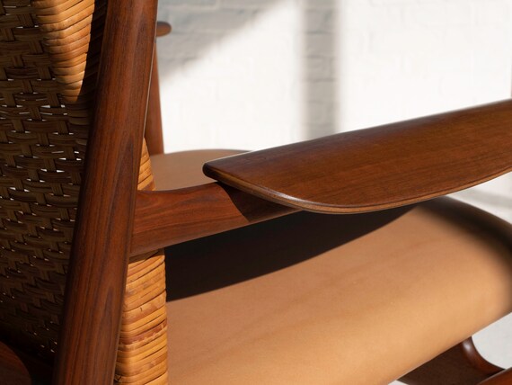Finn Juhl FJ55 Cane Back Reclining Easy Chair in Walnut for Baker