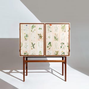 Swedish Norden&#39;s Flora on Tall Mahogany Cabinet, Josef Frank Style 1950&#39;s