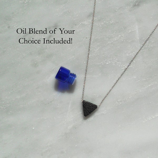 Essential Oil Jewelry, Lava Stone Diffuser Necklace, Triangle, Necklace, Aromatherapy, Minimalist, Silver, oil blend included, ADHD, stress