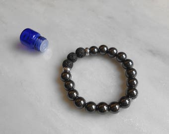 Kids Essential Oil Diffuser Bracelet, Focus Oil Blend Included, Lava stone, Child, Boys, ADHD, Aromatherapy, Jewelry, Natural, Hematite
