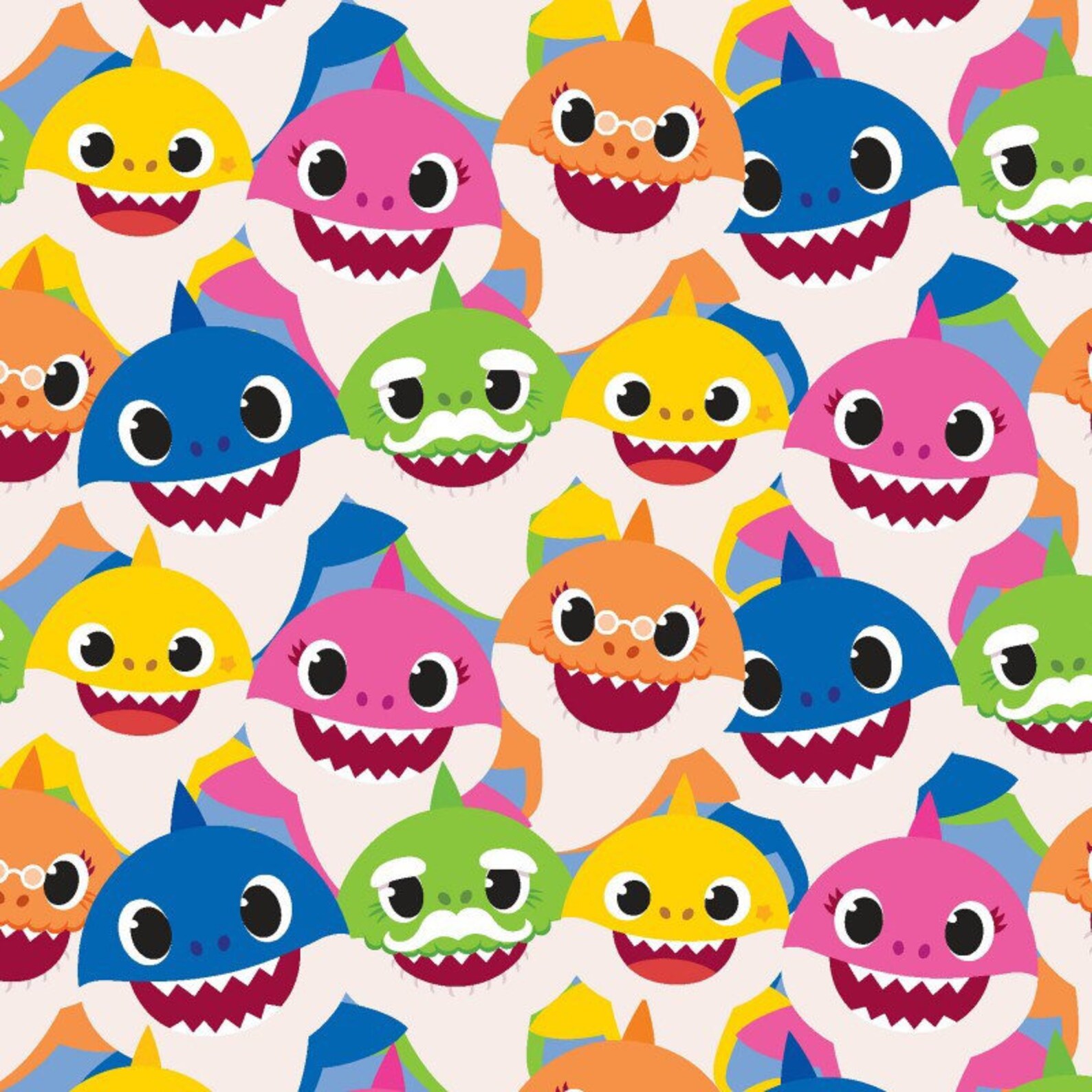 Baby Shark Fabric Baby Shark Family Pack Fabric on Cream by Etsy