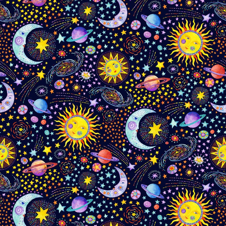 Sun Moon Stars Fabric Stay Wild Moon Child Fabric By Debi | Etsy