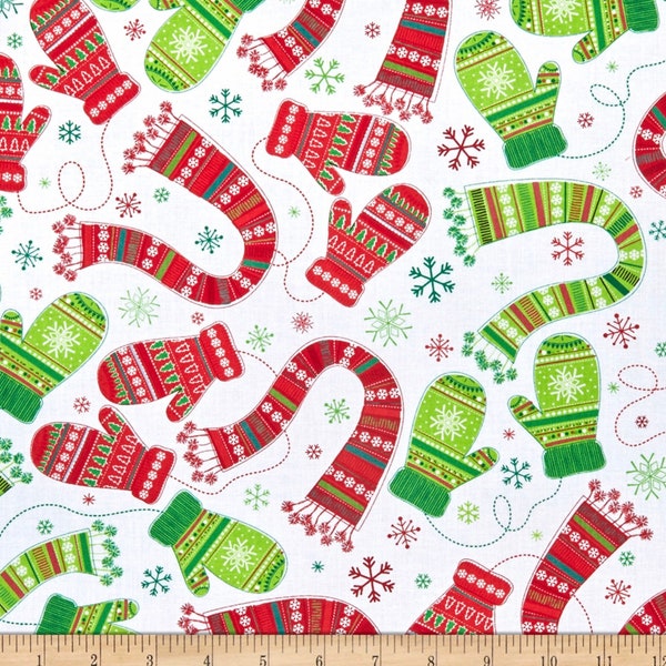 Christmas Mittens Fabric by Kanvas, Christmas Scarves Fabric, Camp Joy Stay Warm Fabric, Christmas Theme Fabrics, 100% Cotton Fabric