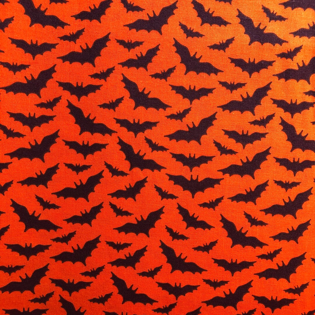 Halloween Fabric, Flying Bats Fabric, Halloween Fabric on Orange, 100