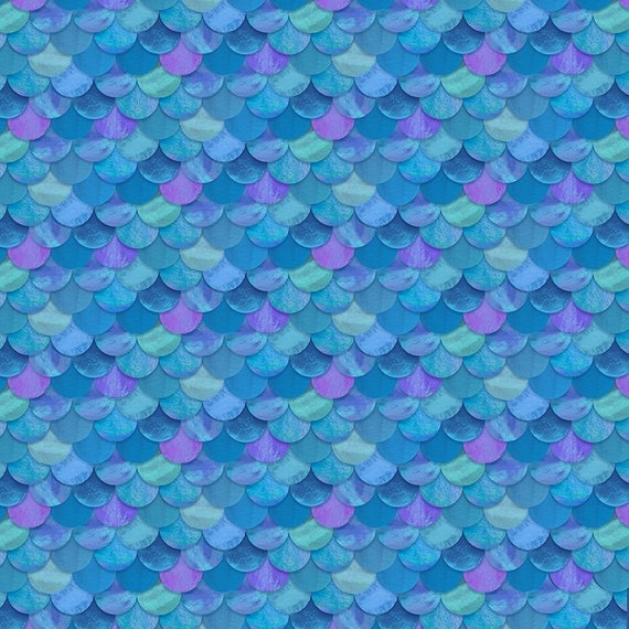 Mermaid Scales Fabric, Mermaid Fabric on Blue by Timeless Treasures, 100%  Cotton Quilting Fabric