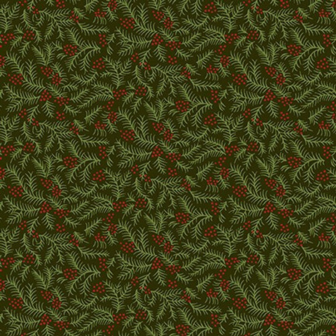 Christmas Fabric, Winter Joy Fabric, Christmas Berries Fabric, Fir Sprigs Fabric by Henry Glass 