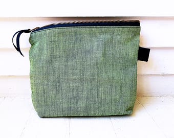 Denim Zipper Pouch: Over-Dyed Green, Batik Lined