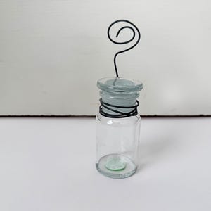 Wire photo stand / Picture stand from repurposed glass bottle