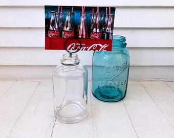 Glass Bottle Wire Photo Stand, Farmhouse Decor