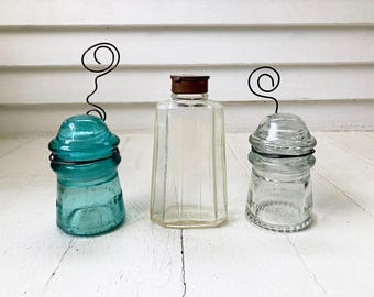Vintage Glass Insulator Picture Stand, Farmhouse Photo Display