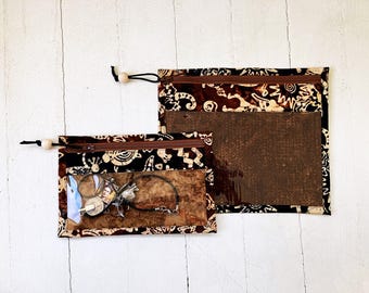 Vinyl Travel Bags: Batik Zippered Cosmetic Organizers - Set of 2