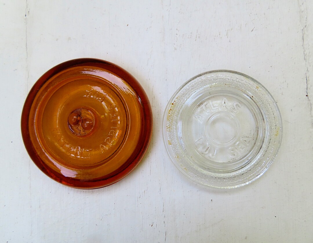 Rare Vintage Amber Glass Bail Jar Lid / Vintage Glass Canning Llids