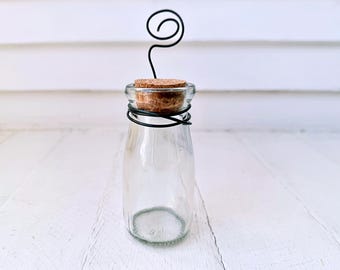 Picture Stand: Glass bottle and Wire, Farmhouse Decor