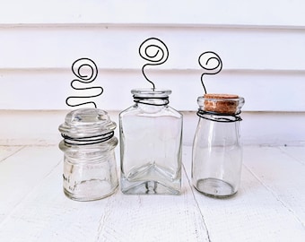 Glass Bottle Picture Stand, Farmhouse Photo Display