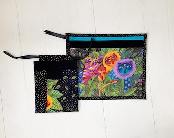 Laurel Burch Fabric Bag Set, Vinyl Pouch & Drawstring Bag