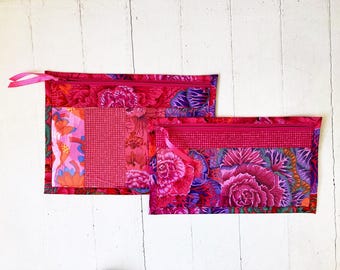 Kaffe Fassett Fabric Bag Set: Pink Floral Vinyl Zippered Pouches