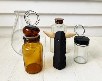 Vintage Glass Bottle Photo Stand, Upcycled Desk Decor