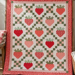 Erdbeerfeld-Quiltmuster (PDF-Download) | Für fortgeschrittene Anfänger | Erdbeer- und Irisches Kettenmuster | Babybett, Schoßdecke, Tagesdecke, Doppelbett (140 x 200 cm), Kingsize-Bett