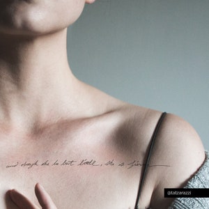 Fierce Quote Temporary Temp Tattoo Shakespeare Little Strong Brave Girl Woman Delicate Dainty Inspirational Quote Script calligraphy cursive