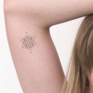 Medium Size temporary fake tattoo geometric start lines triangle polygon black