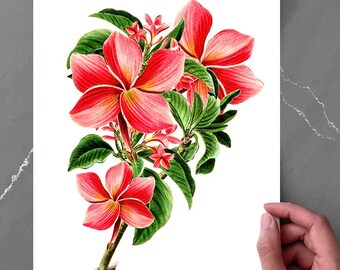 A4 PRINTABLE Temporary Floral Tattoo Large Digital Download Plumeria Tropical Paradise Botanical DIY