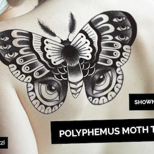 Moth temporary tattoos | japanese style dotwork butterfly bug insect large flash black white intricate luna polyphemus