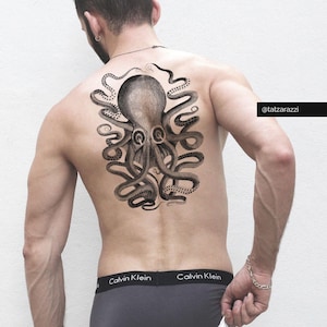 Vintage octopus large temporary tattoo temp tat illustration marine ocean sea animal dark pirate sailor statement old school linework big
