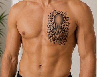 Tatuaje temporal de pulpo Kraken: disponible en todos los tamaños.
