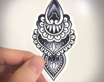 Mandala Temporary Tattoo | Mehndi Ornament Dotwork Blackwork Black Ink Underboob Sternum Chest Decorative Intricate Beautiful India Pattern