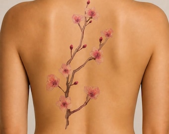Cherry blossom branch temporary tattoo | sakura flower | minimal pink floral
