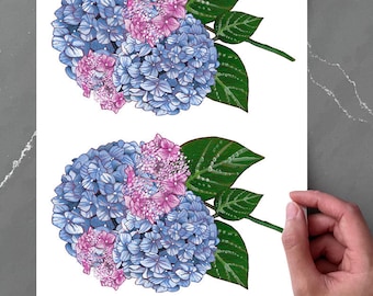 A4 PRINTABLE Temporary Floral Tattoo Large Digital Download Hydrangea Botanical DIY