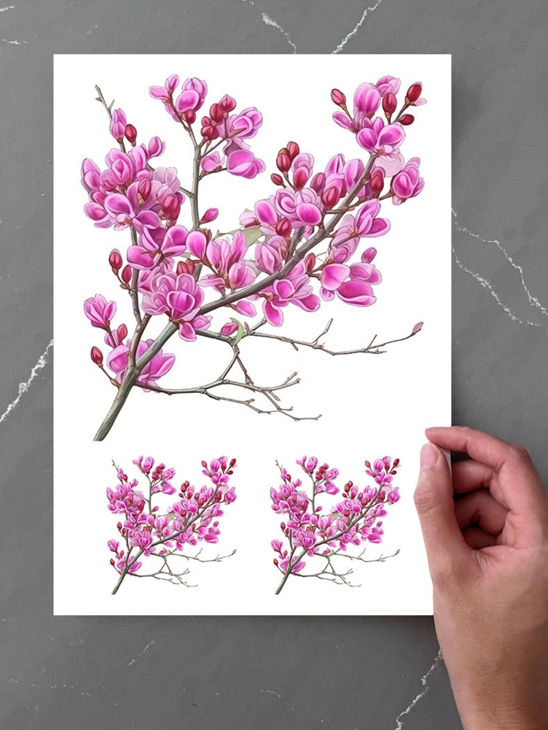 A4 PRINTABLE Temporary Floral Tattoo Large Digital Download Pink Redbud ...