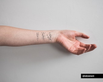 Small Botanical Temporary Tattoo | Minimal Floral Design | Delicate Plant & Leaves Body Art