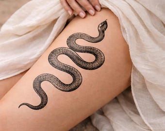 Vintage Snake Temporary Tattoo | Black & White Botanical Serpent | Minimalist Nature Tattoo