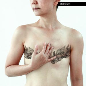 Mastektomie Federn temporäres Tattoo | adler federn vogel natur vintage schwarz weiß illustration symmetrische Paar Narbe Abdeckung