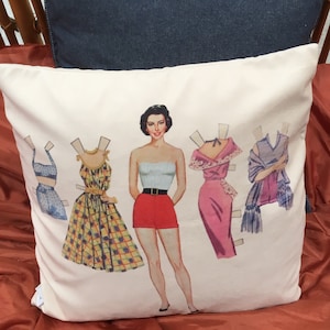 Paper Doll Glamour Retro Design Cushion Cover